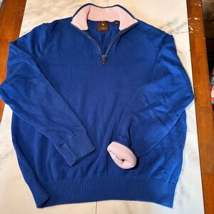 Tailorbyrd Men's Royal Blue Half-Zip Sweater with Pink Trim